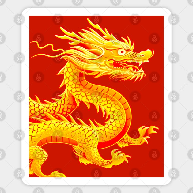 Chinese Golden Dragon on a Lucky Red Background 2: Chinese New Year, Year of the Dragon Magnet by Puff Sumo